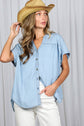 V Neck Collared  Tencel Chambray Shirt