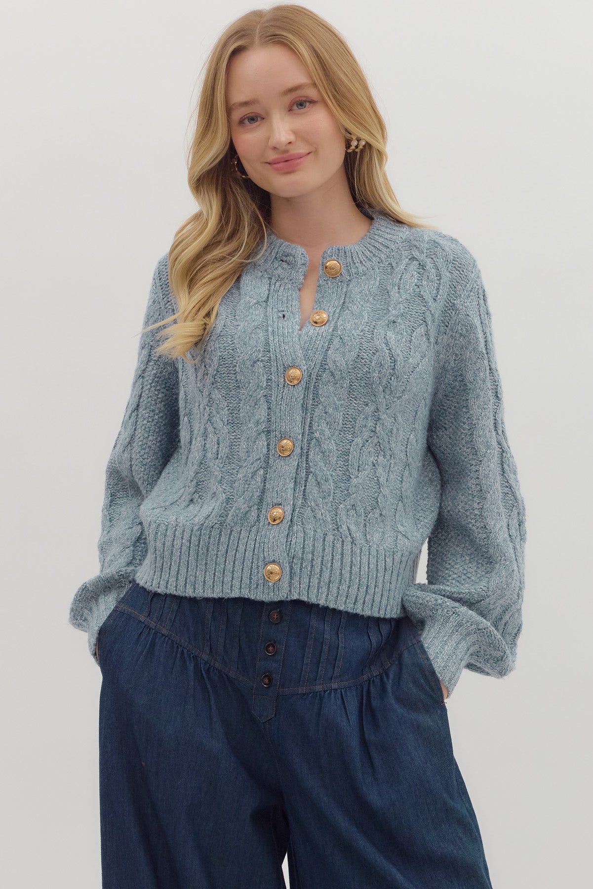 Light Blue Cable Knit Longsleeve Cardigan image 1