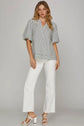 BUBBLE SLEEVE STRIPED WOVEN TOP image 7