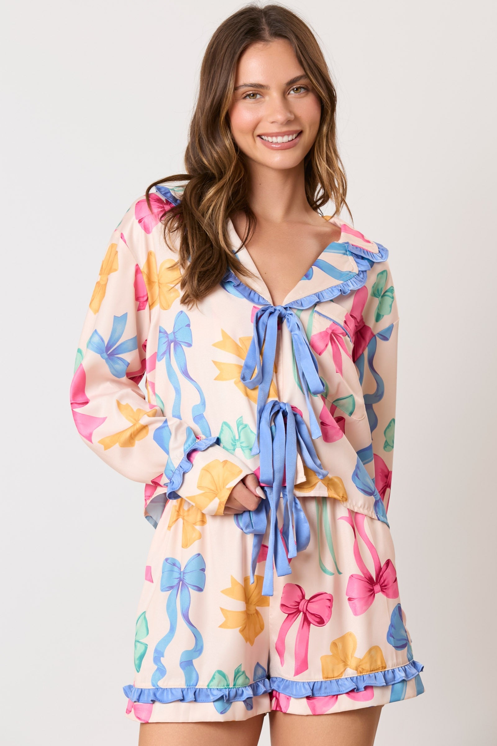 Satin Bow Print Pajama Set image 0