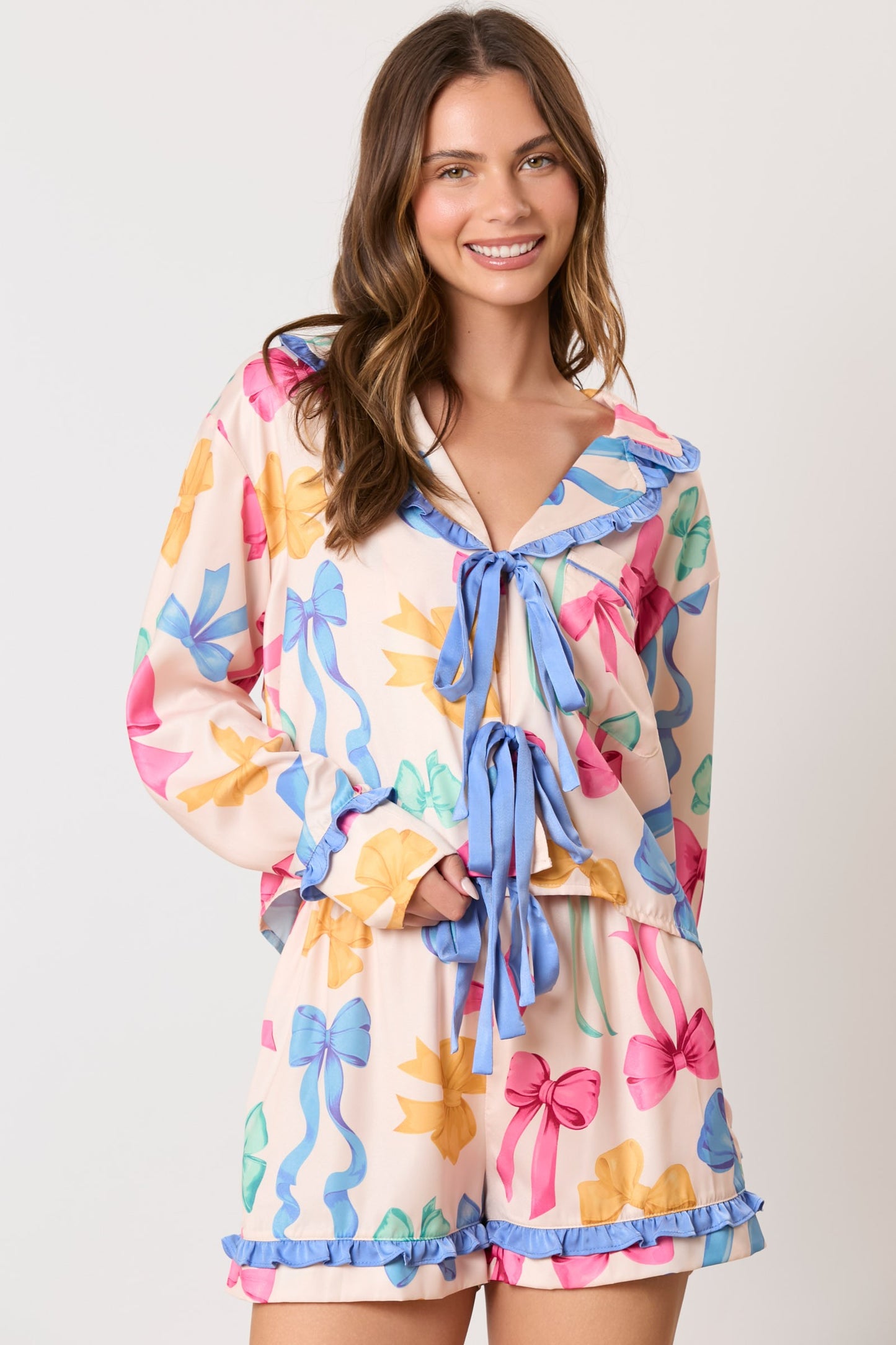 Satin Bow Print Pajama Set image 0