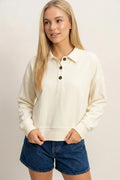 Button Front Sweatshirt Classic Collar Neckline