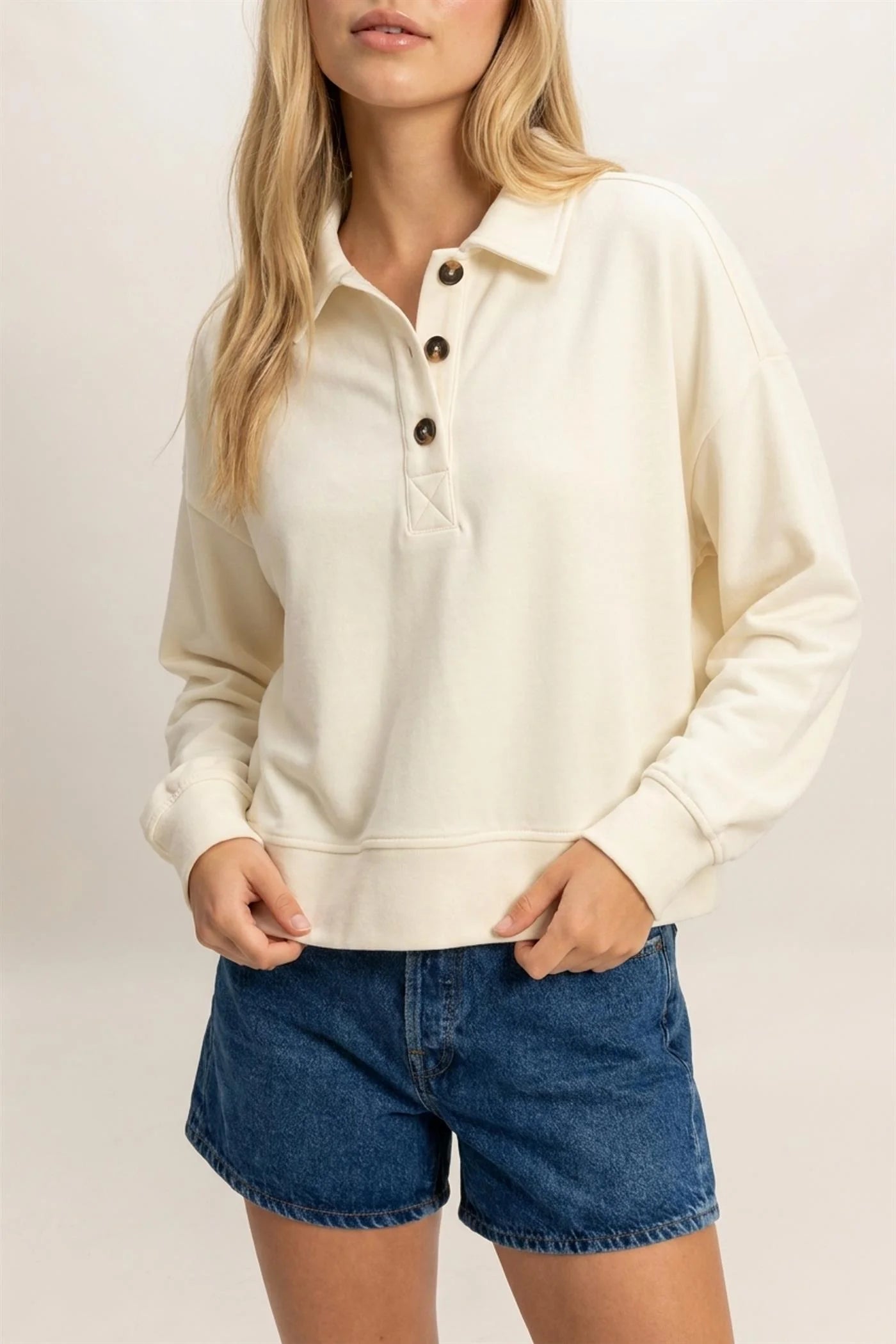 Button Front Sweatshirt Classic Collar Neckline