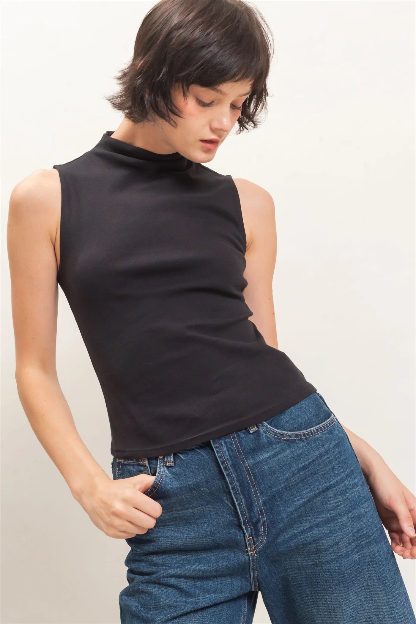 Sleeveless Mock Neck Top