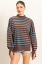 Striped Mock Neck Long Sleeve Sweatshirt