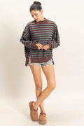Striped Mock Neck Long Sleeve Sweatshirt