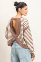 Striped Long Sleeve Open Back Top