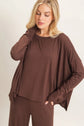 Loose Fitting Boat Neck Draped Long Sleeve Top