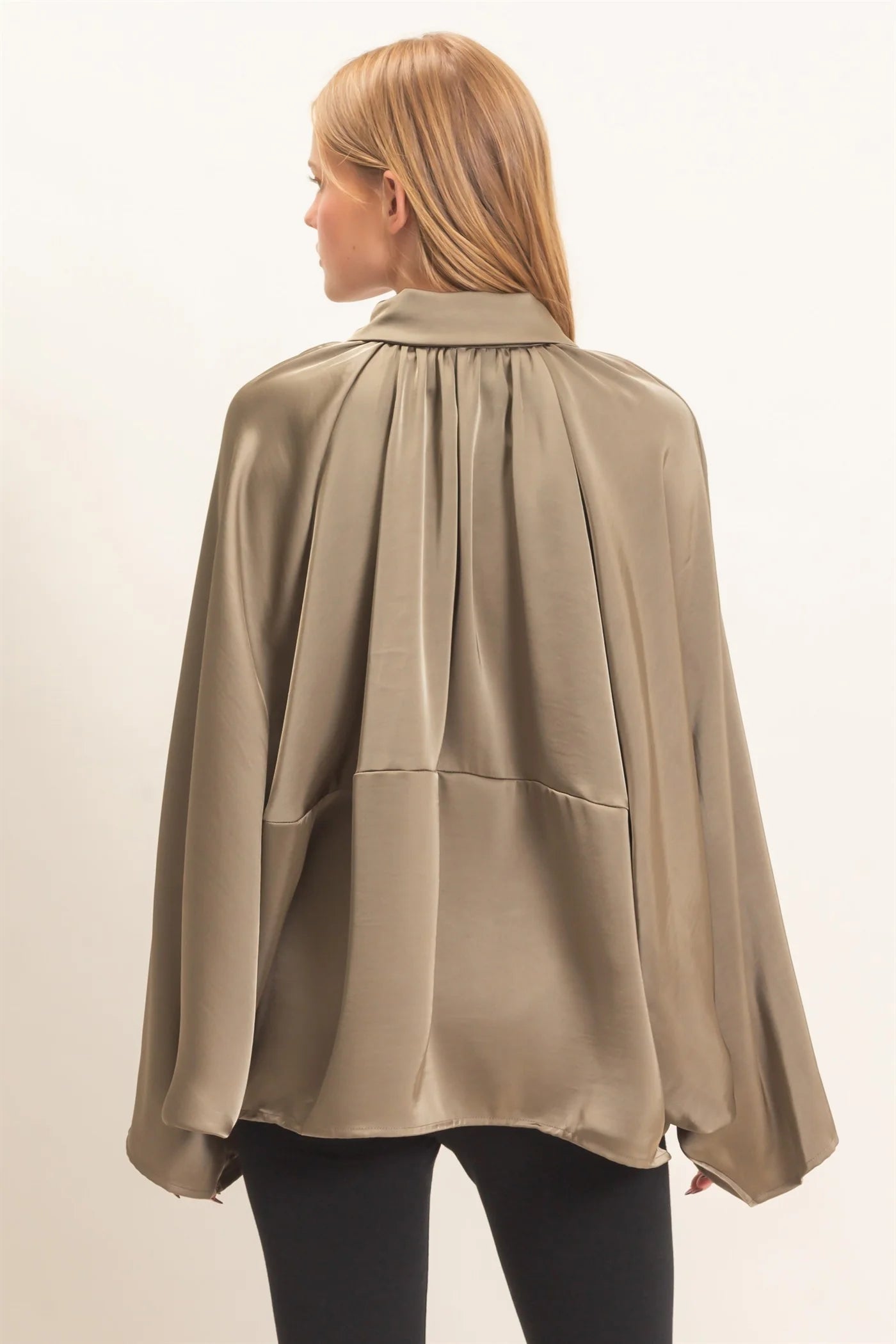 Dark Olive Satin Balloon Jacket