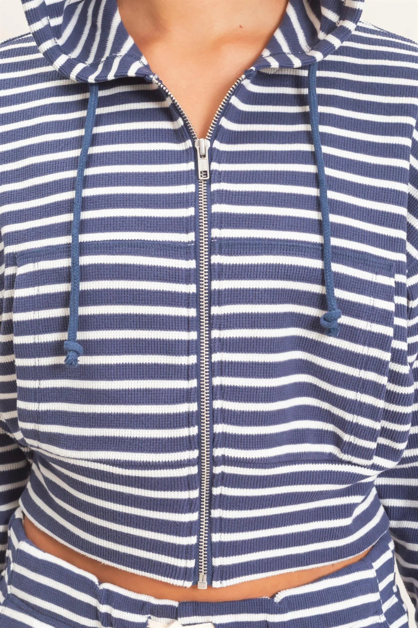 Waffle Textured Zip-Up Hoodie