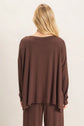 Loose Fitting Boat Neck Draped Long Sleeve Top