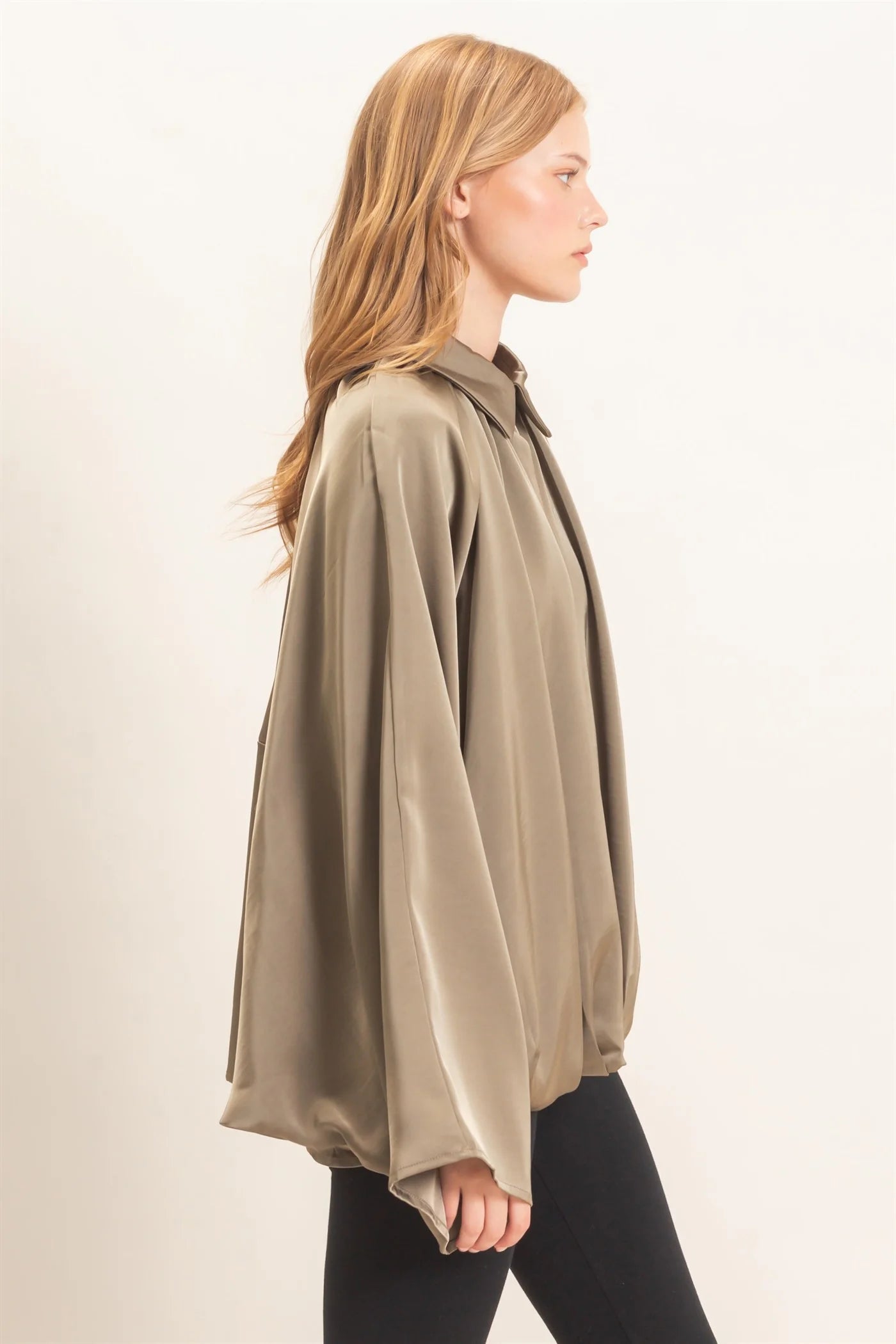Dark Olive Satin Balloon Jacket