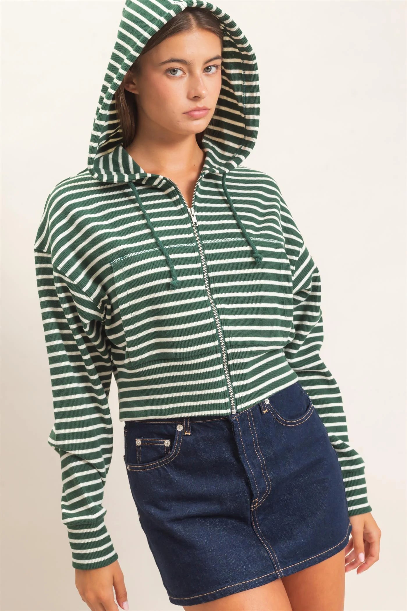 Waffle Textured Zip-Up Hoodie