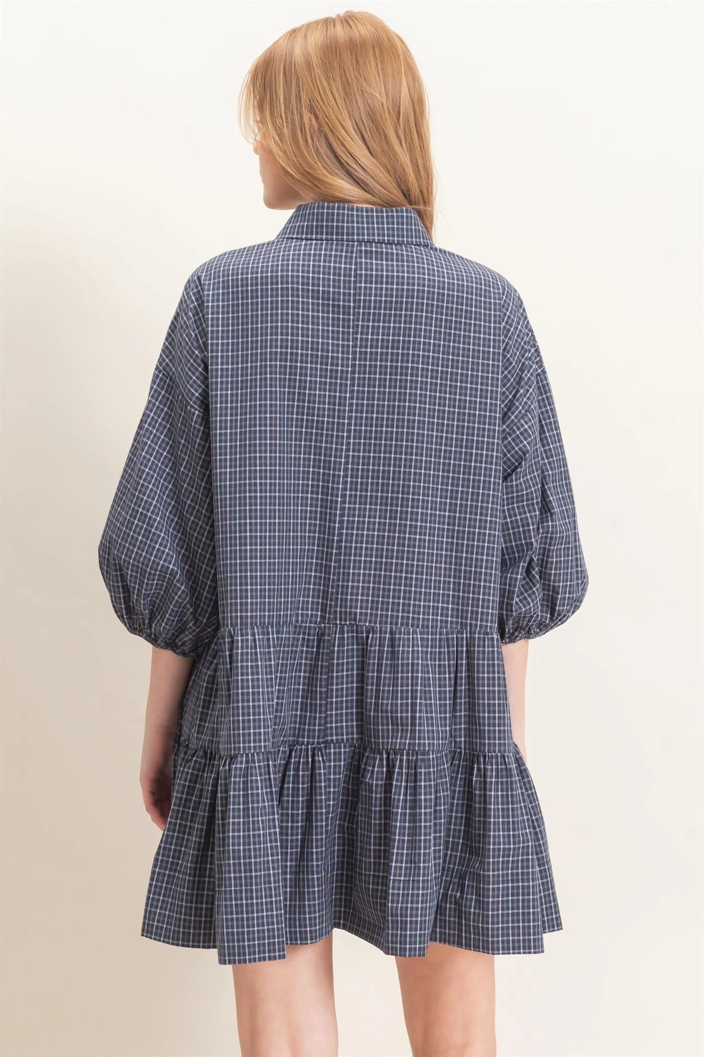 Plaid Button-Down Tiered Dress