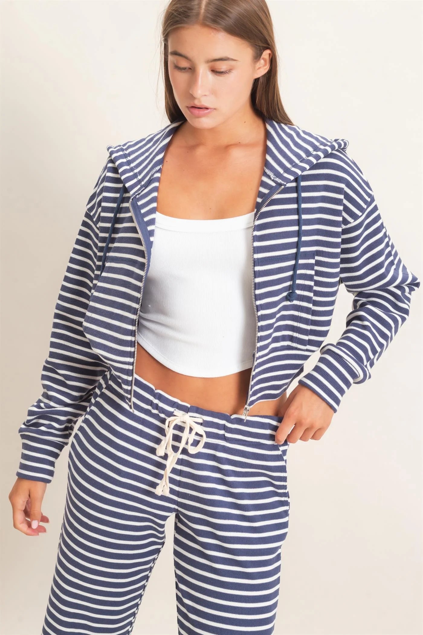 Waffle Textured Zip-Up Hoodie