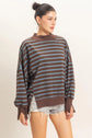 Striped Mock Neck Long Sleeve Sweatshirt