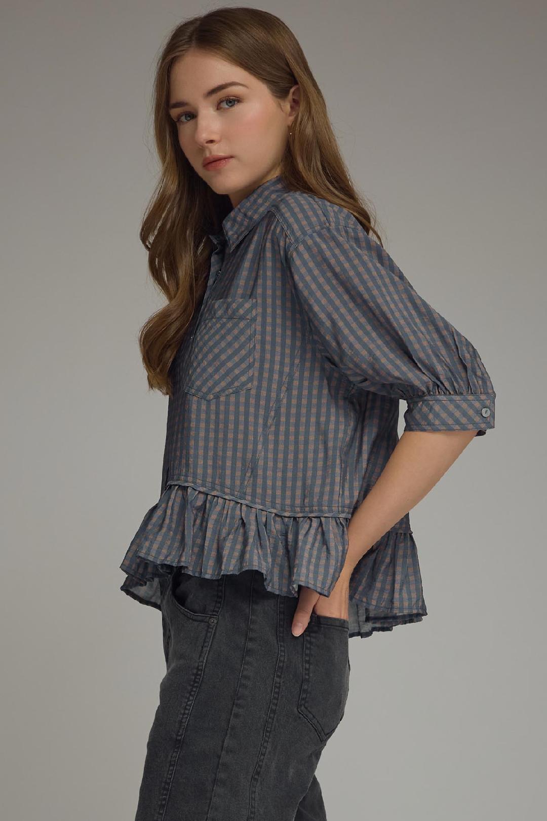Gingham Top Featuring Peplum Hem
