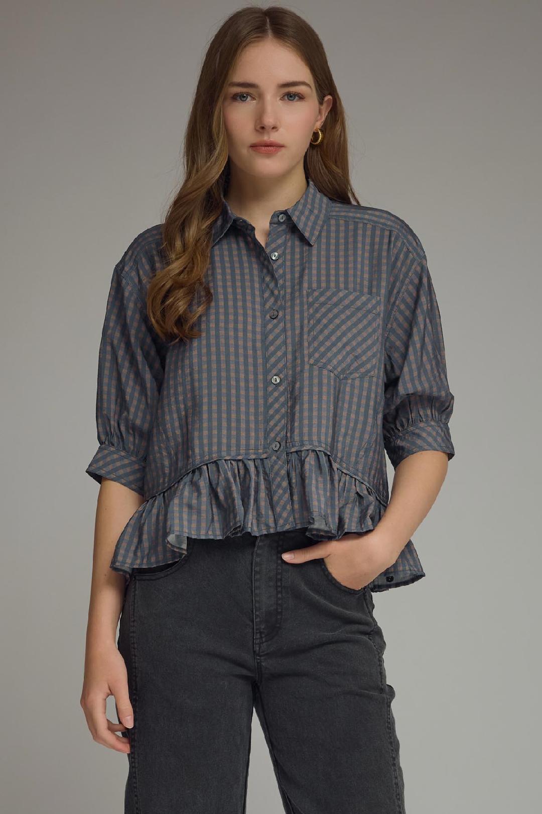 Gingham Top Featuring Peplum Hem