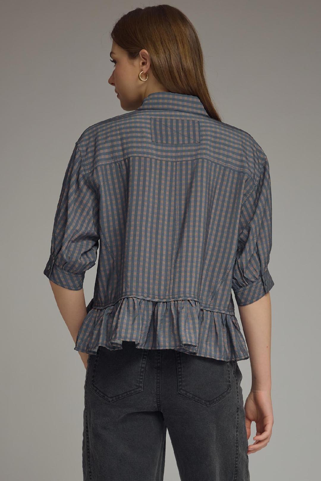Gingham Top Featuring Peplum Hem