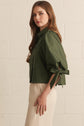 Solid 3/4 Sleeve Top with Scallop Accent