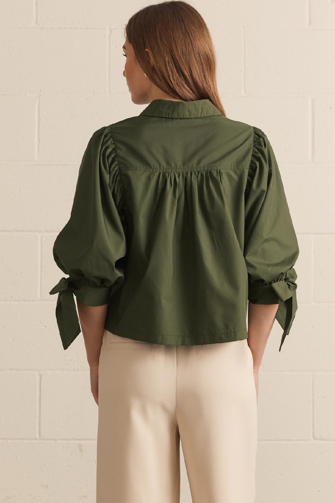 Solid 3/4 Sleeve Top with Scallop Accent