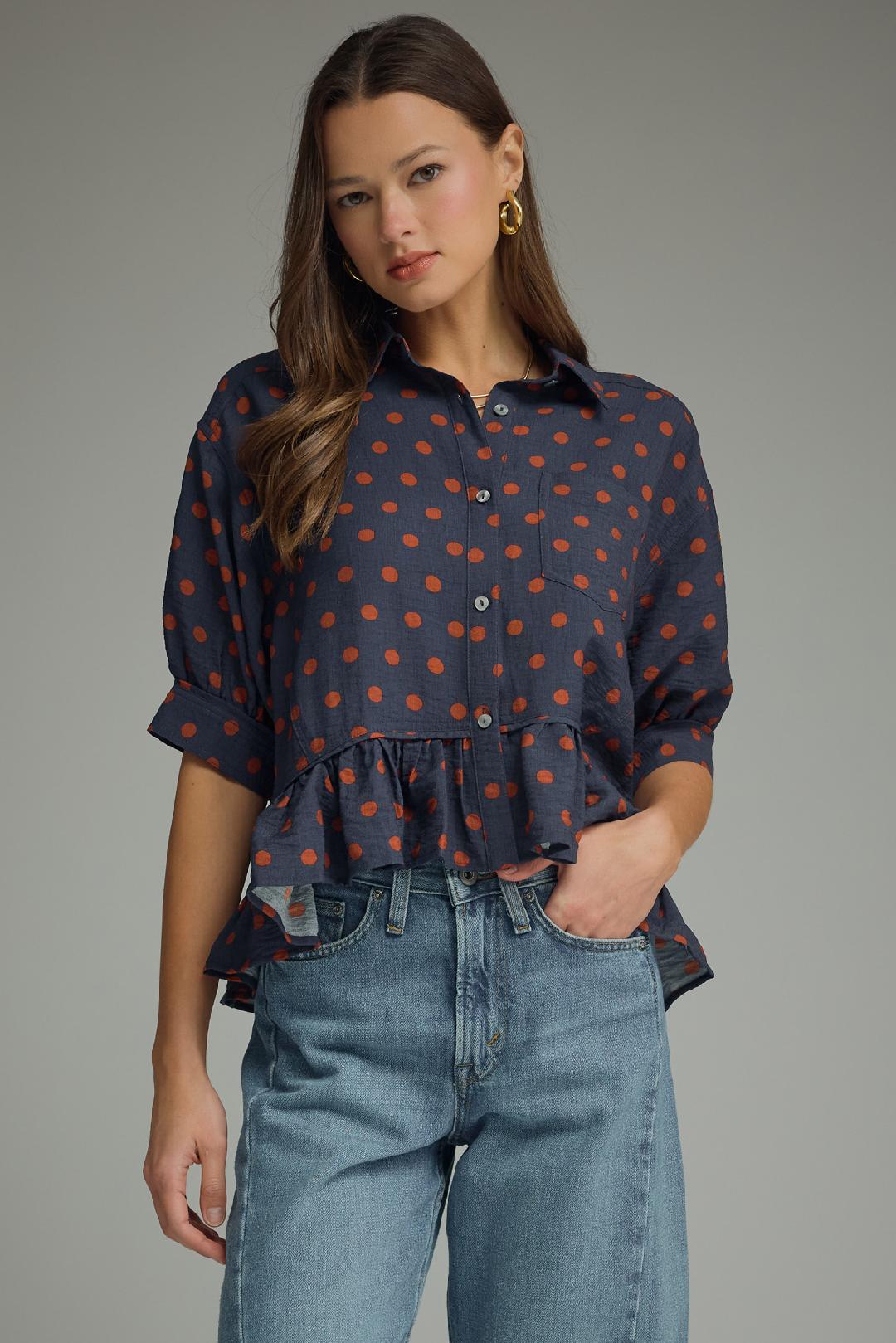 Polka Dot Top Featuring Ruffle Hem