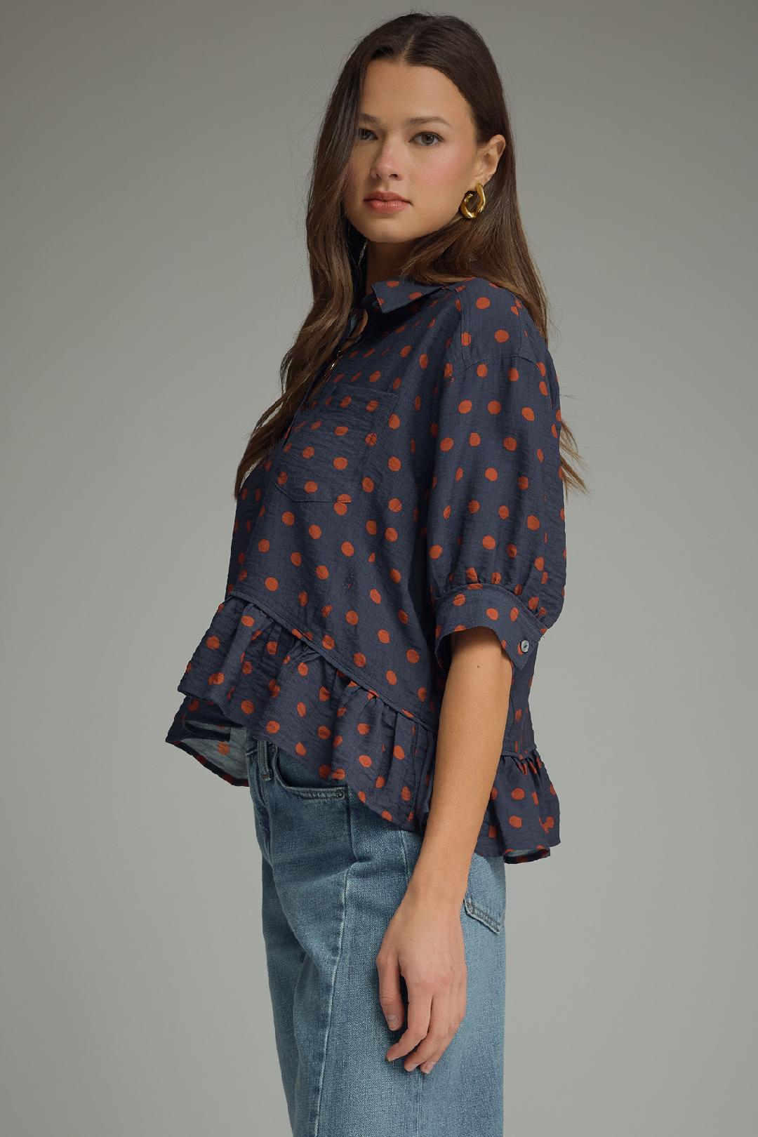 Polka Dot Top Featuring Ruffle Hem