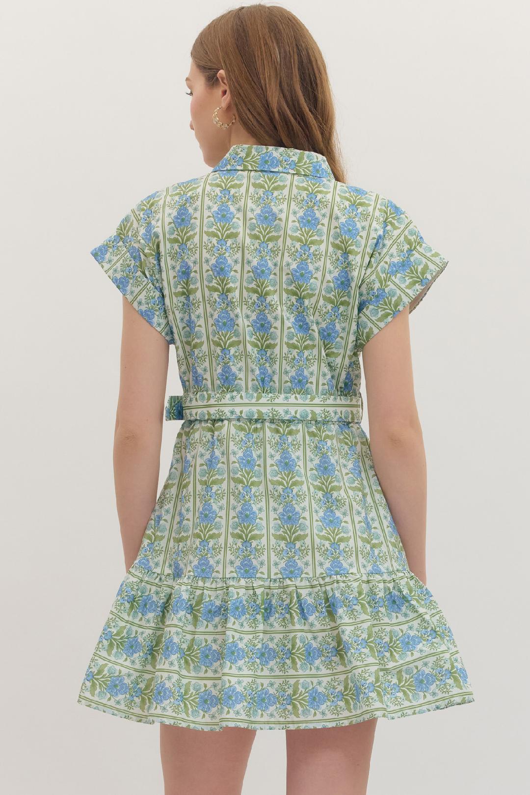 Green & Blue Floral Mini Dress