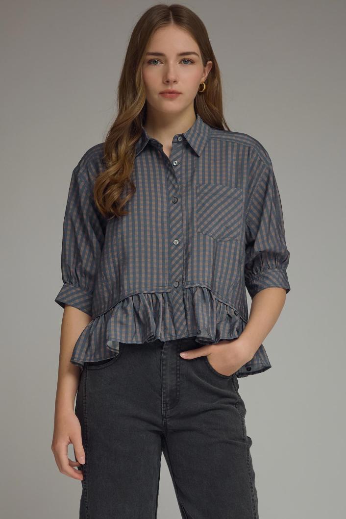 Gingham Top Featuring Peplum Hem