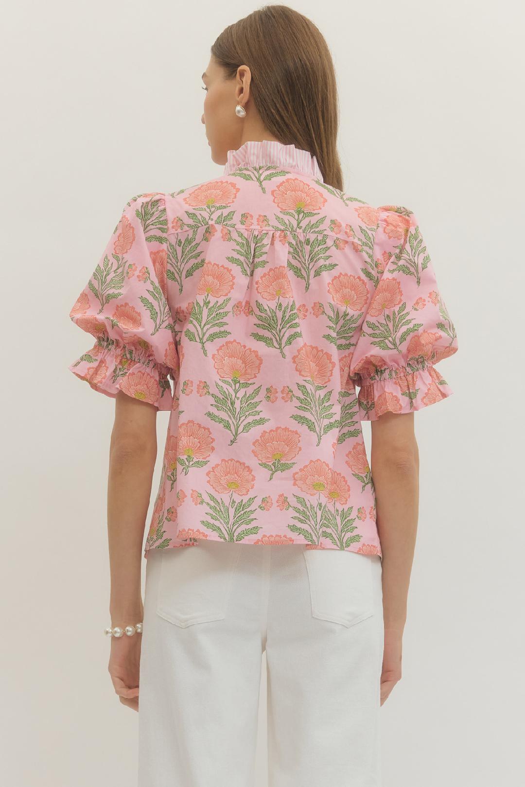 Pink Floral Puff Sleeve Top